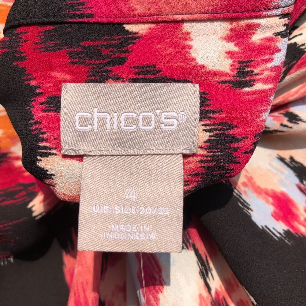 Chico’s NWT Long Sleeve Ikat Pink Black Blouse Top V Neck Tie Long Sleeve - Picture 8 of 9